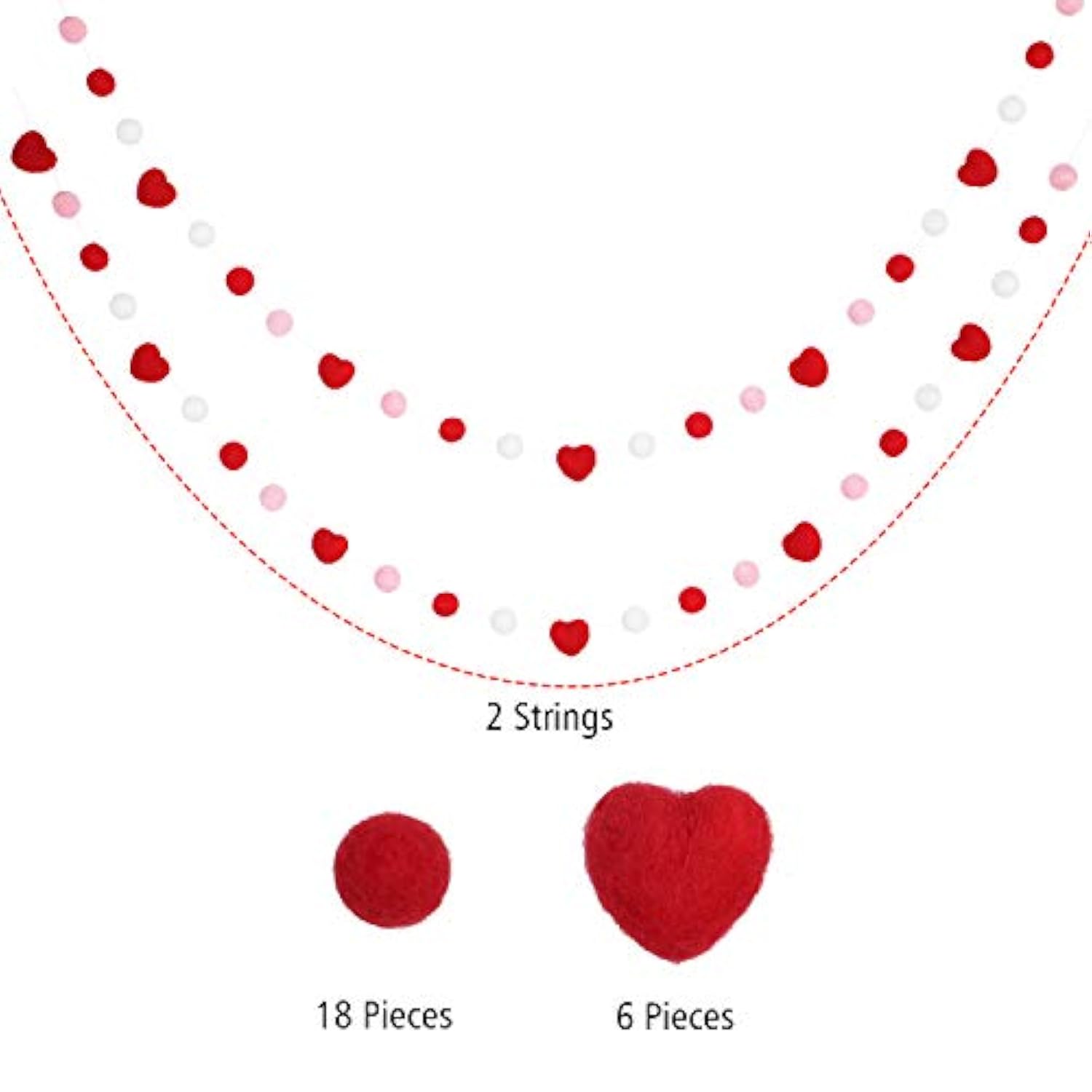 2 Pieces Valentine'S Day Felt Garlands Colorful Ball And Heart Hanging