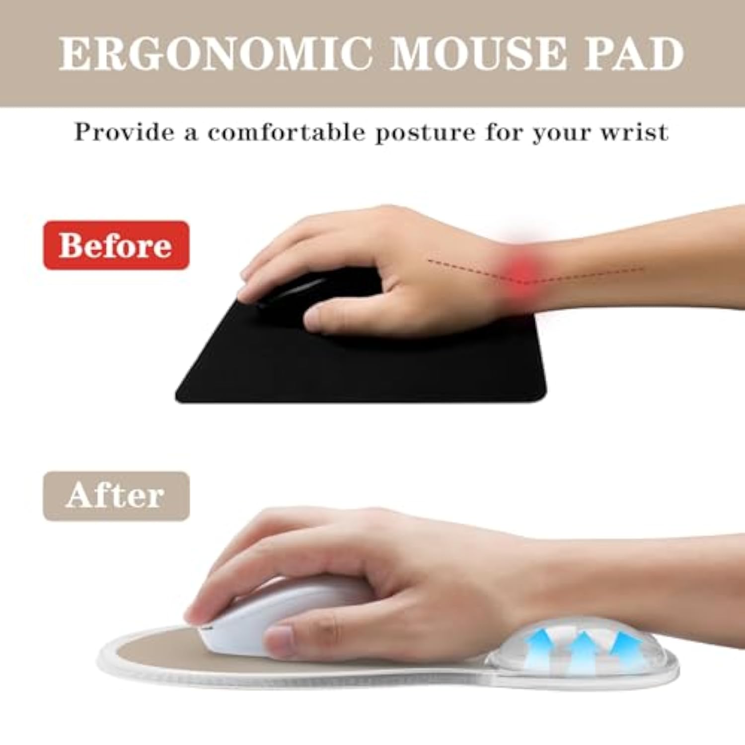 Mouse Pad With Wrist Rest,Ergonomic Mouse Pad With Comfortable Gel Wrist Rest Support And Non-Slip Pu Base For Easy Typing Pain Relief, Durable And Washable (Transparent Khaki Gradient)