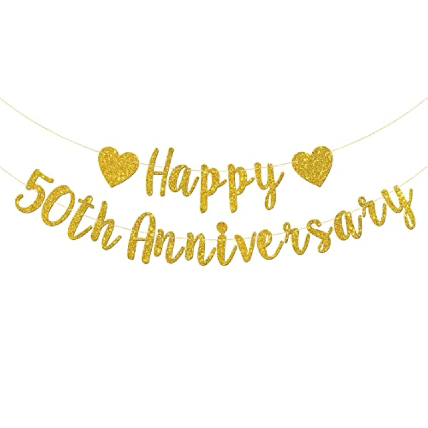 Gold Glitter Happy 50th Anniversary Banner – 50 Years Loved Wedding & Birthday Party Decoration