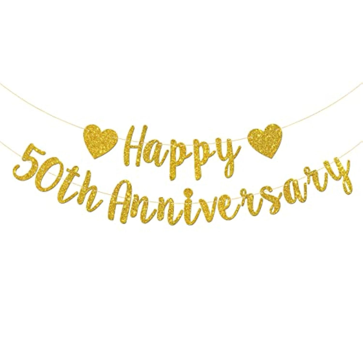 Gold Glitter Happy 50th Anniversary Banner – 50 Years Loved Wedding & Birthday Party Decoration