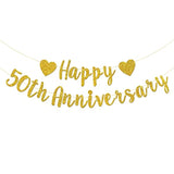 Gold Glitter Happy 50th Anniversary Banner – 50 Years Loved Wedding & Birthday Party Decoration