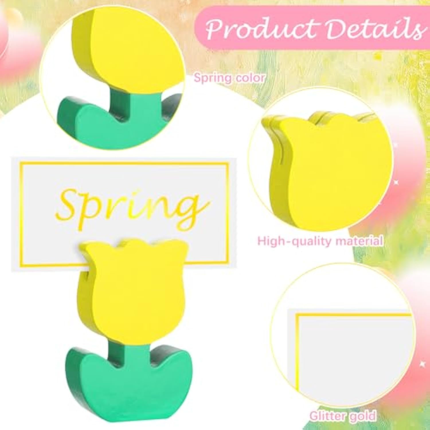 12 Sets Spring Wooden Tulips Flowers Ornament Place Card Holders With Name Cards Photo Holders Farmhouse Windowsill Decor For Home Easter Party Dining Rustic Shelf Mantel Tiered Tray Tabletop