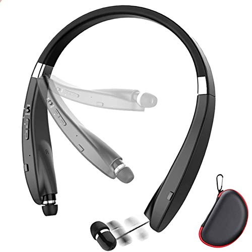 Foldable Bluetooth Headset, Lightweight Retractable Bluetooth Headphones For Sports&Exercise, Noise Cancelling Stereo Neckband Wireless Headset (With Carry Case)