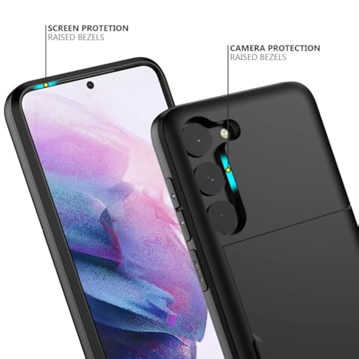 Wallet For Samsung Galaxy S23 Fe Case With Card Holder Dual Layer Military Grade Protective Shockproof Hidden Card Slot Slim Fit Phone Cover - Black