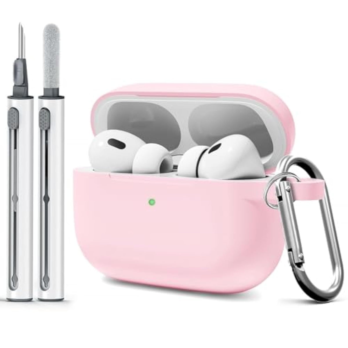 Airpods Pro Case Cover With Cleaner Kit,Soft Silicone Case For Apple Airpod Pro 1St/2Nd Generation,Airpods Pro/Pro 2 Case Accessories With Keychain-Light Pink
