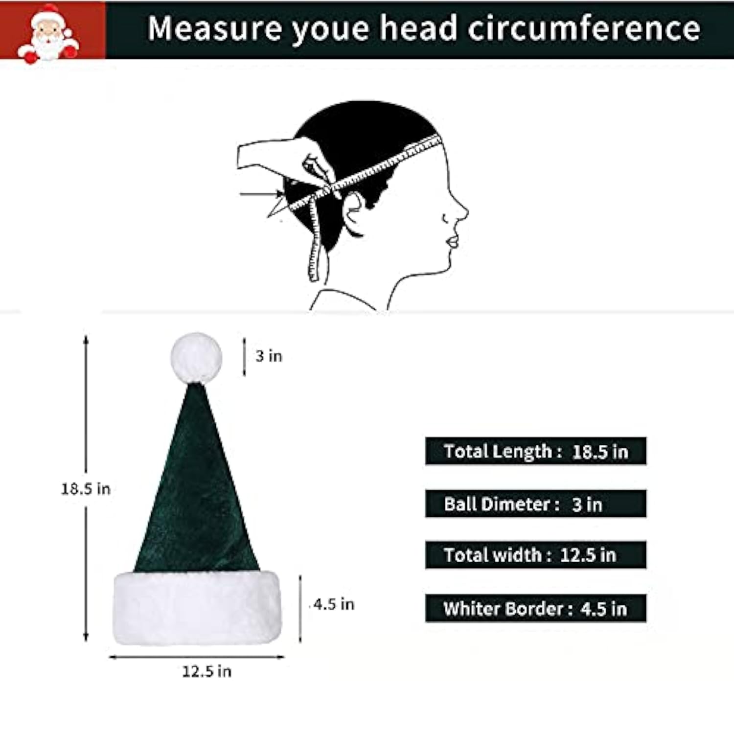 Santa Hat, Santa Hats For Adults, Unisex Velvet Comfort Green Christmas Hat Hats Extra Thicken Classic Plush For Christmas New Year Festive Holiday Party Supplies