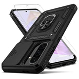For Galaxy A36 5G Phone Case,With Camera Lens Cover Hd Screen Protector,[Military Grade] Ring Car Mount Kickstand Hybrid Hard Pc Soft Tpu Shockproof Protective Case For Samsung A36 5G, Black