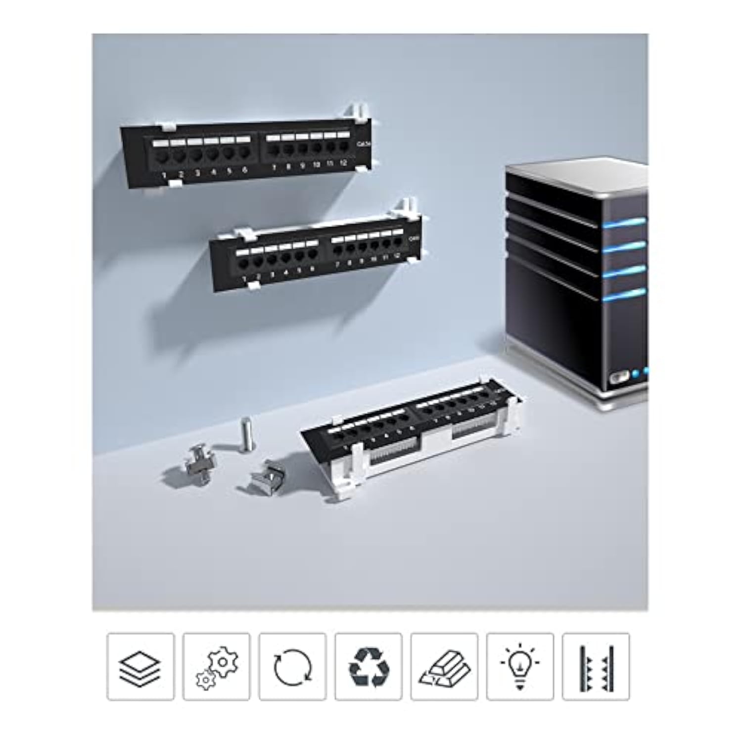 1U 12 Ports Cat5E Wallmount Patch Panel, Utp Ethernet Patch Panel With Rj45 Ca