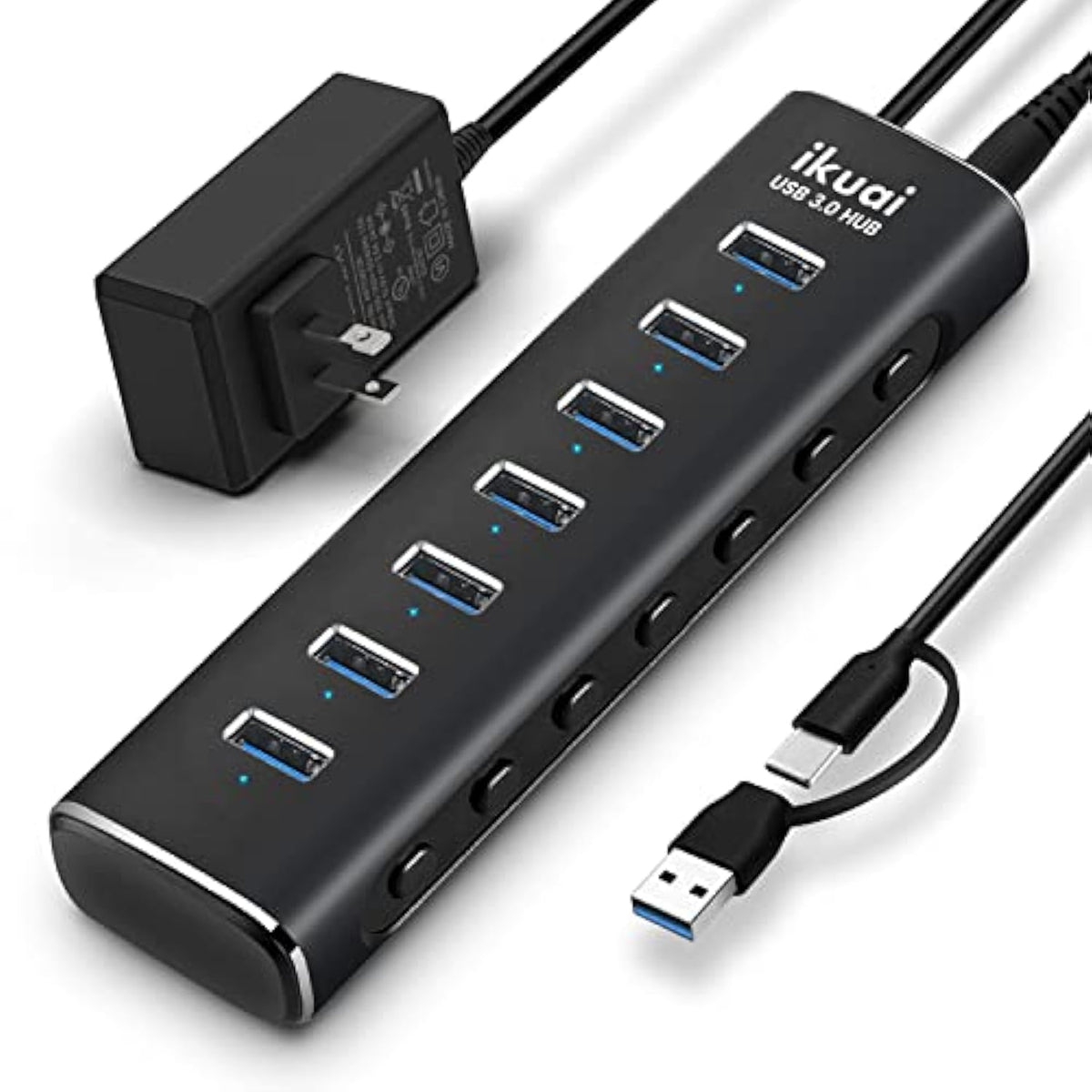Powered Usb Hub 3.0 Aluminum 10 Port Usb 3.0 Data Hub Splitter With 12V/3A 36W