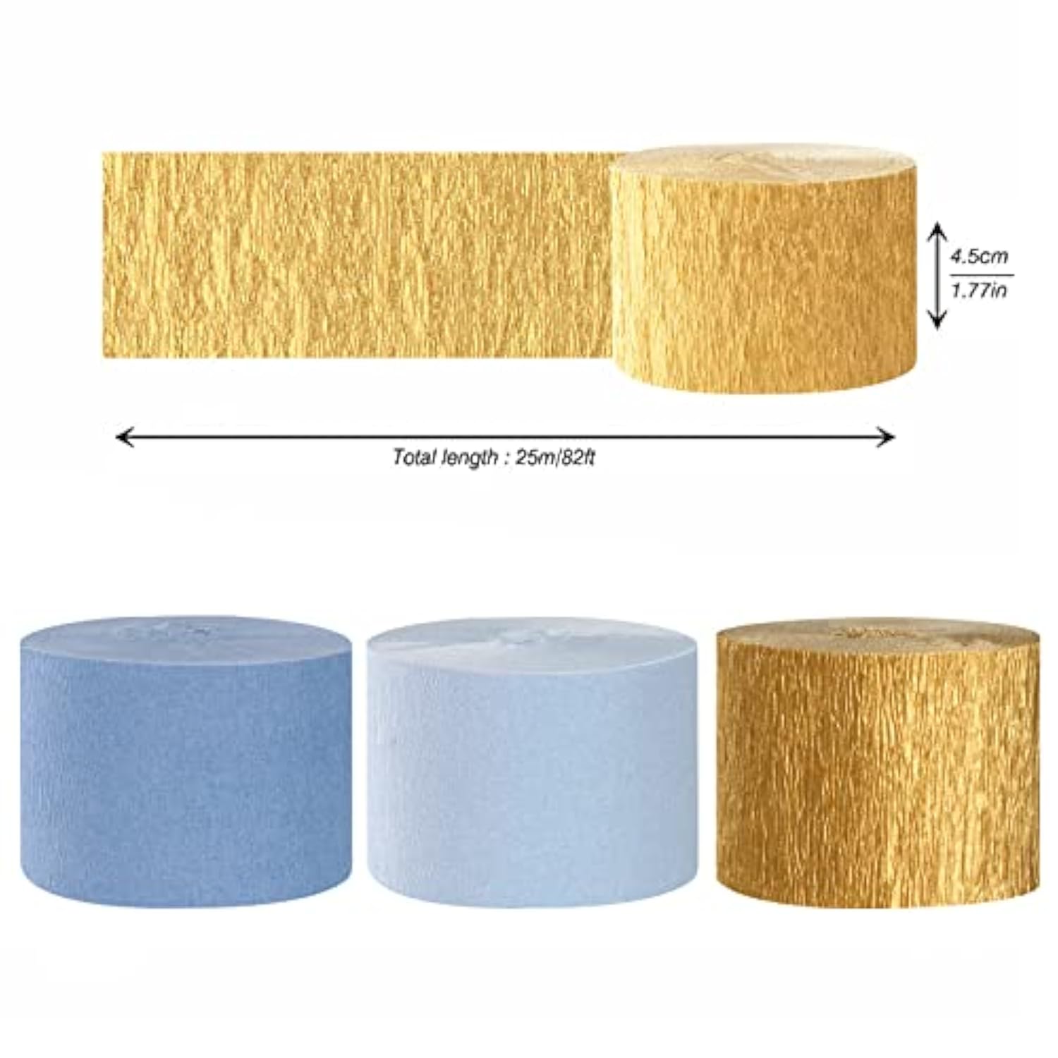 Dusty Blue & Gold Crepe Paper Streamers: Party Decoration Set
