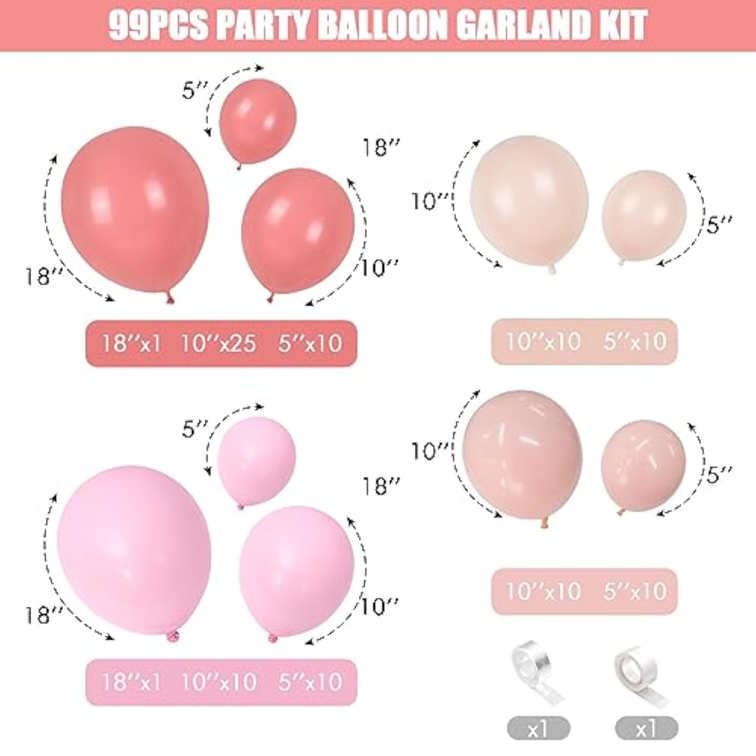 Dusty Pink Balloon Garland Double Stuffed Blush Pink Balloons Baby Pink Latex Balloon Arch Kit Dusty Rose Pastel Pink Party Balloons For Girl Boho Wedding Baby Bridal Shower Birthday Party Decorations