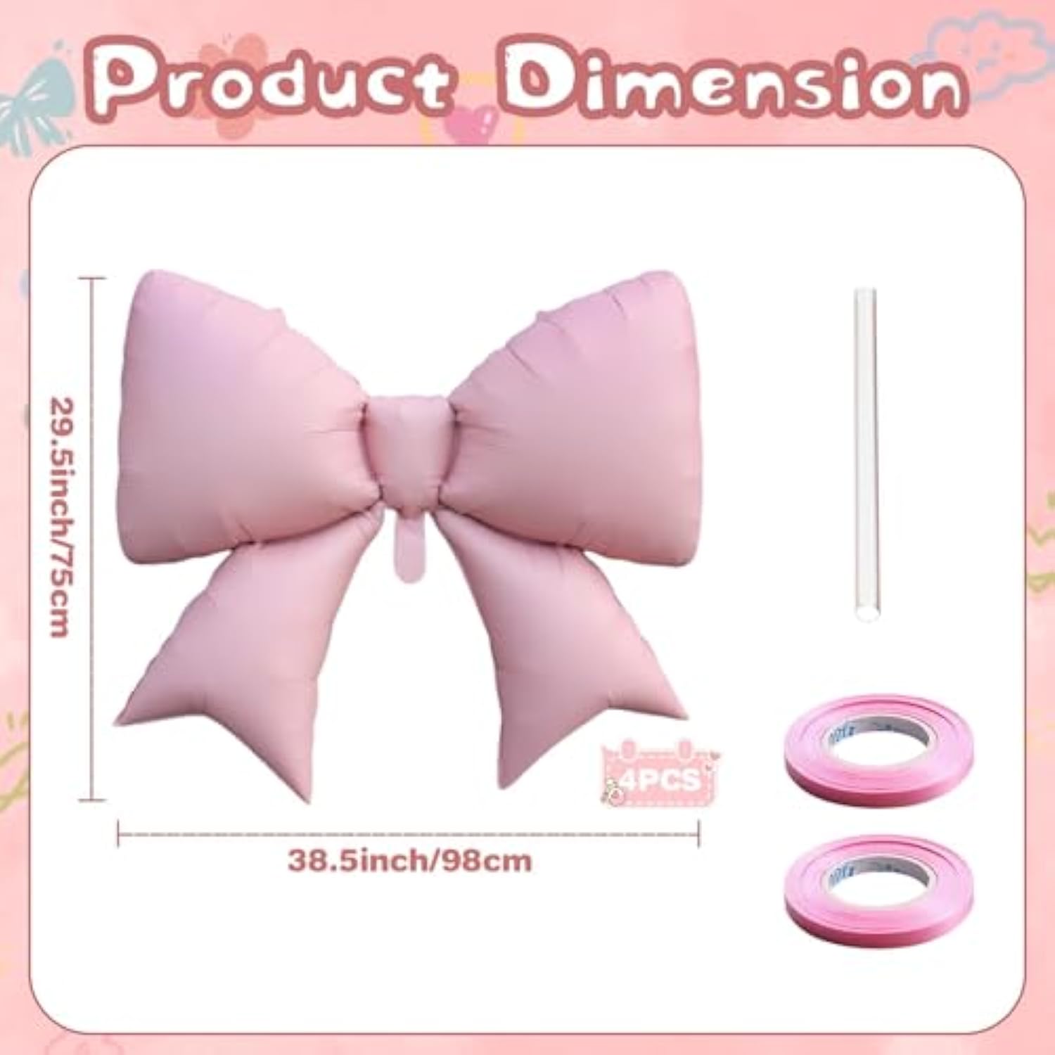 Giant Pink Bow Foil Balloon, Coquette Party Girls Birthday Baby Shower Bridal Engagement Wedding Decorations Party Supplies (35.5Inch 4Pcs)
