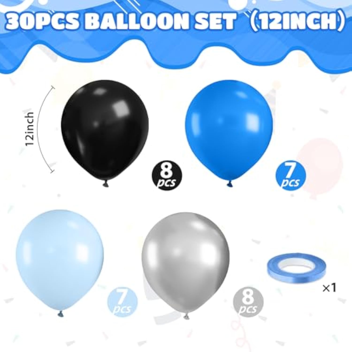 Blue And Black Balloons,12 Inch Dark Blue And Silver Black Pearl Light Blue Balloons For Kids Boys Birthday Party Decorations Baby Shower Graduations Celebrations Backdrop Supplies
