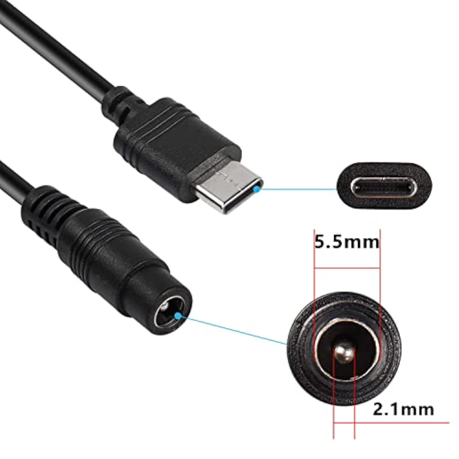 5V Dc 5.5 2.1Mm Female To Usb Type C Adapter Cable Connector Power Extension C