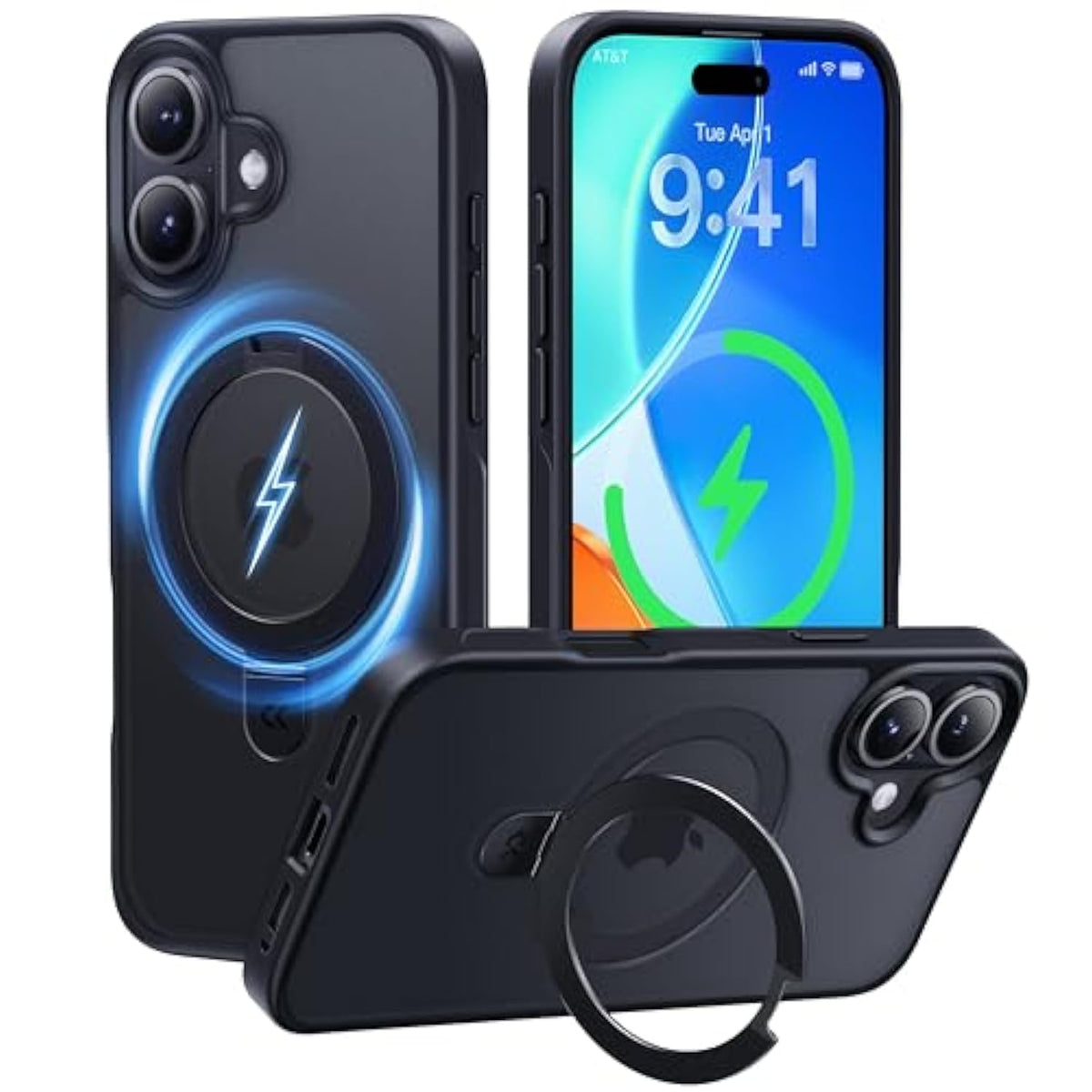 Designed For Iphone 17 Case With Magnetic Invisible Stand [Military Drop Protection] [Compatible With Magsafe] Shockproof Translucent Matte Slim Phone Cover 6.3", Black