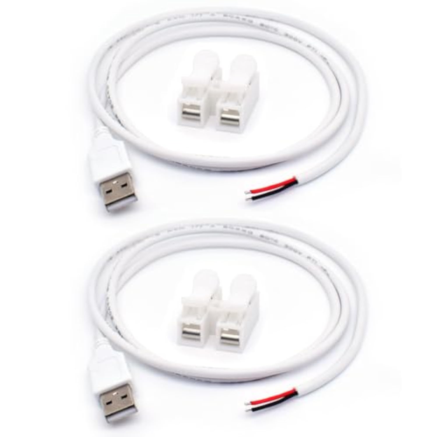 2Pcs 20Awg White Usb Pigtail Male 2 Wire 5V 5A 1M/3.3Ft Usb 2.0 Male Plug 2 Pin Bare Wire Open End Wire Cable With 2-Position Spring Wire Connector For Replacement Repair Diy Pigtail Cable