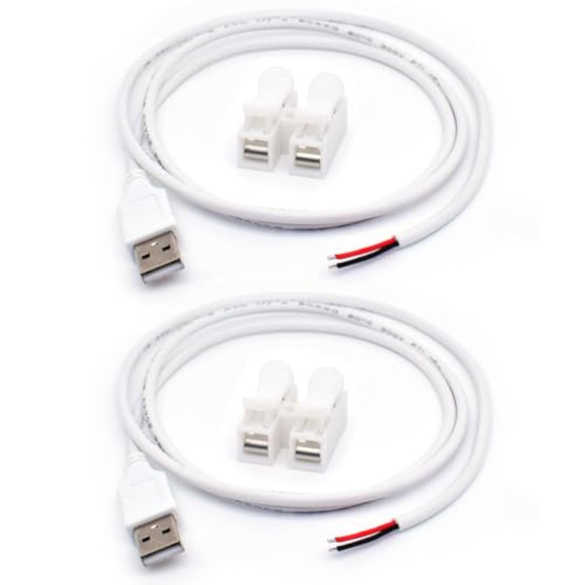 2Pcs 20Awg White Usb Pigtail Male 2 Wire 5V 5A 1M/3.3Ft Usb 2.0 Male Plug 2 Pin Bare Wire Open End Wire Cable With 2-Position Spring Wire Connector For Replacement Repair Diy Pigtail Cable