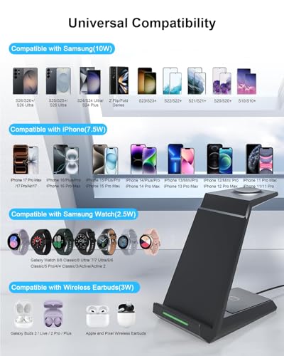 Wireless Charger for , 3 in 1 Charging Station for Multi Devices,Fast Charger Stand Dock for Galaxy S26 S25 S24 S23 S22,Galaxy Watch