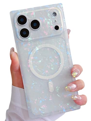 Magnetic Rectangle Glitter for iPhone 17 Pro Case,Compatible with Magsafe, Luxury Sparkle Colorful Shell Pearl Glossy Slim Soft TPU Cute Women Girly