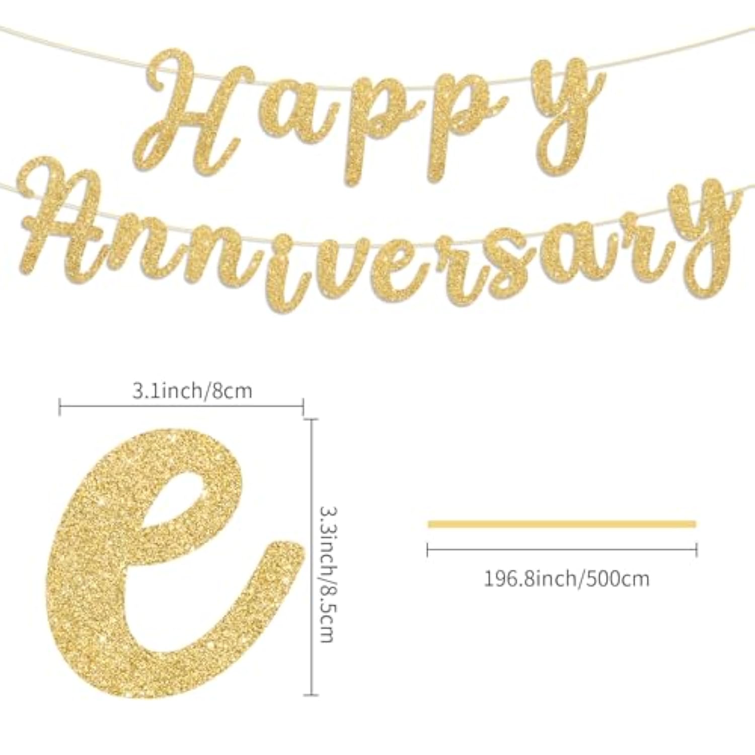 Happy Anniversary Gold Glitter Banner – Wedding Bunting Garland for Party Decor