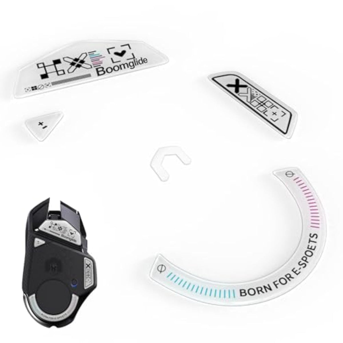 Glass Mouse Skates For Logitech G 502 Lightspeed Wireless,Fastest And Smoothest Mouse Feet/Skates (White Print)