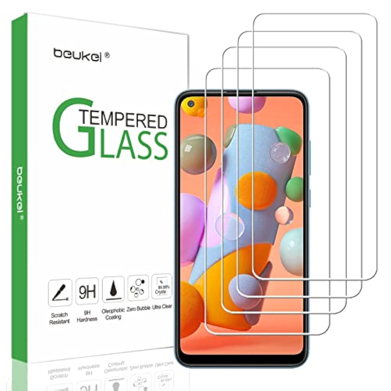 (4 Pack) Compatible For Samsung Galaxy A11 Screen Protector Tempered Glass, Full Screen Coverage, Anti Scratch, Bubble Free