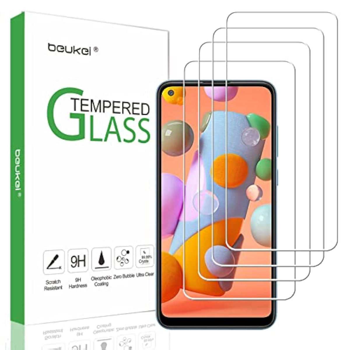 (4 Pack) Compatible For Samsung Galaxy A11 Screen Protector Tempered Glass, Full Screen Coverage, Anti Scratch, Bubble Free
