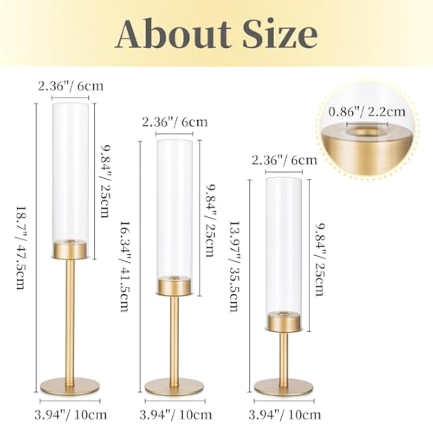 Gold Candle Holders Hurricane Candlestick Holders, 3Pcs Brass Candle Stick Candle Holder Candelabra, Taper Candle Holders With Glass Candle Cover For Wedding Table Centerpiece Christmas Decor