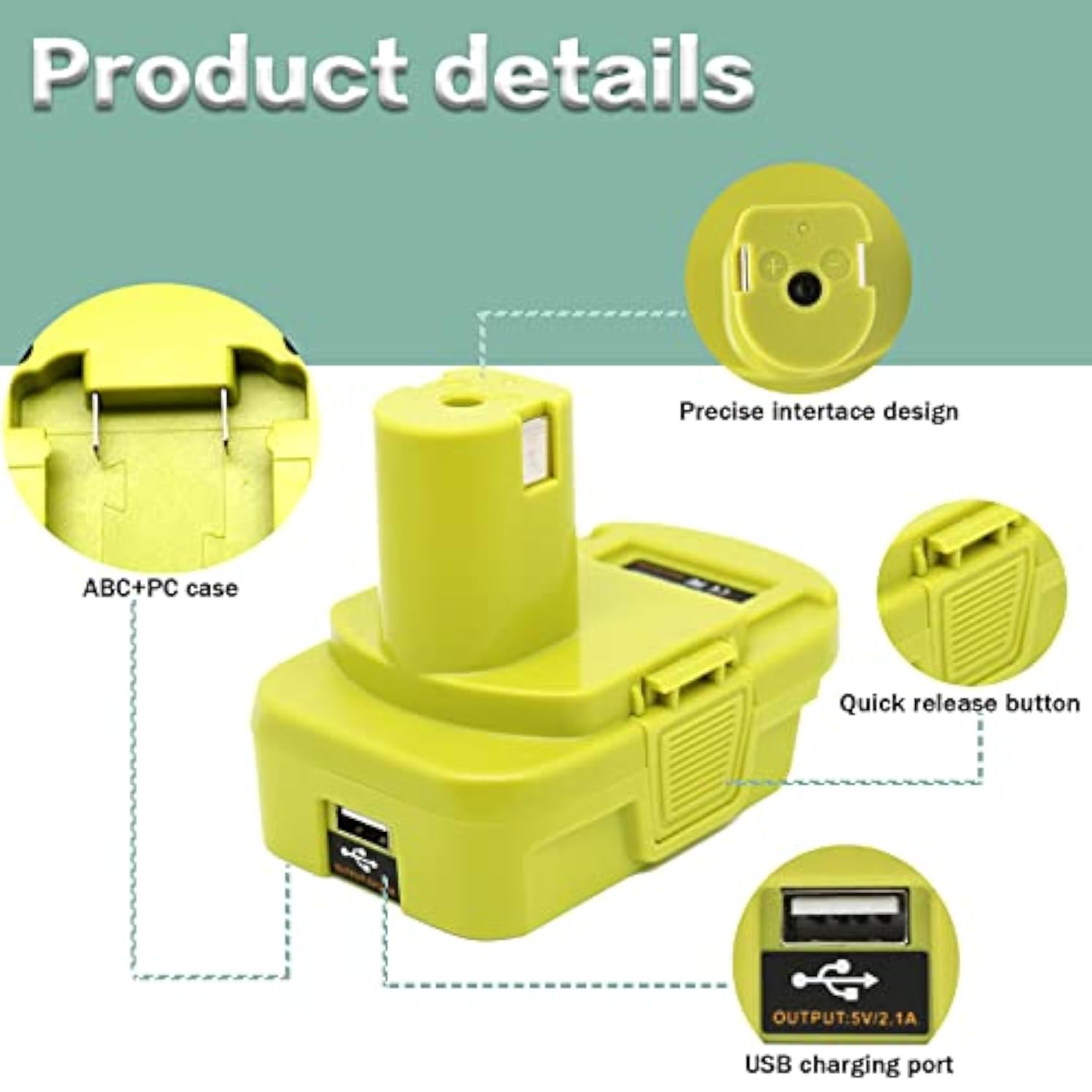 DM18RL Battery Adapter for Dewalt to Ryobi Battery Adapter, Convert Dewalt 20V Llithium Battery to Ryobi 18V P107 P108 Battery with 5V 2.1A MAX USB Charge