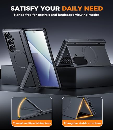 for  Galaxy Z-Fold-7 Case: Magnetic Shockproof Rugged [Dual-Stand] [Hinge Protection] [Fit for Magsafe] Durable Silicone Matte Armor
