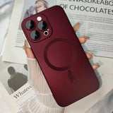 Magnetic Case For Iphone 15 Pro Max Phone Case For Women, Matte Luxury Soft Metallic Luster Design With Camera Lens Protector, Compatible With Magsafe Case For Iphone 15 Pro Max 6.7"-Red Wine