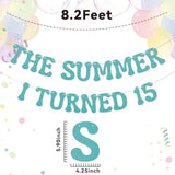 The Summer I Turned 15 Banner - Bruh Teen Boy 15Th Birthday Decor, Cheers To 15 Years, Summer Beach 15Th Birthday Party Decorations Blue Glitter