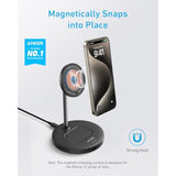 Anker iPhone 16 Wireless Charging Stand, PowerWave 2-in-1 Magnetic Stand Lite with USB-C Cable, for iPhone 16/16 Pro/16 Plus/16 Pro Max/15/14/13 Series, AirPods 2/Pro (No AC Adapter)