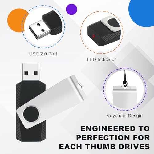 8Gb Flash Drive Usb Memory Stick 10 Pack, Bulk Thumb Drives Swivel Jump Drives Usb Storage Flash Drive With Lanyards, Portable Photo Stick Zip Pendrive Memoria Usb2.0 Sticks For Data Storage Backup