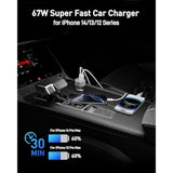 [Mfi Certified] Iphone Fast Car Charger, 3-Port 67W Usb C Car Charger Super Fast Charging Cigarette Lighter Adapter With 3Ft Usb-C To Lightning Cable For Iphone 14/13/12/11/Pro Max/Xs/Xr/X/Se, Ipad