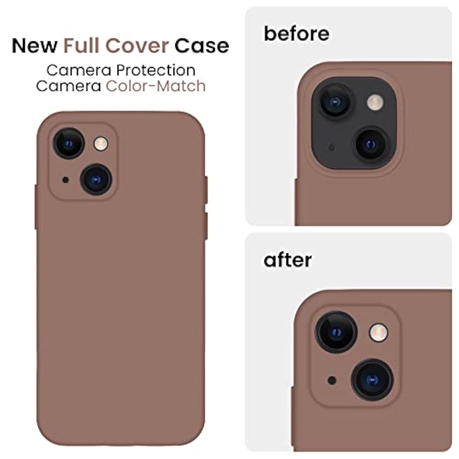 iPhone 13 Silicone Case w Camera Protection & 2 Screen Protectors Brown