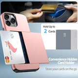 For 16 Pro Wallet Case With Card Holder + 2 Tempered Glass Screen Protector Protective Shockproof Hidden Card Slot Slim Case Women Men 16 Pro 6.3? 2024 (Rose Gold)