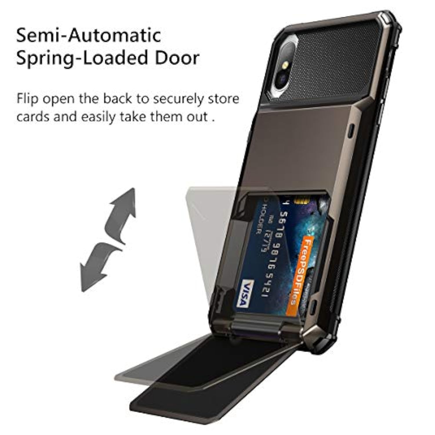 Case For Iphone Xs Max Case Wallet Id Slot Credit Card Holder Scratch Resistant Dual Layer Protective Bumper Rugged Tpu Rubber Armor Hard Shell Case Cover For Iphone Xs Max 10S Max (Gun Color)