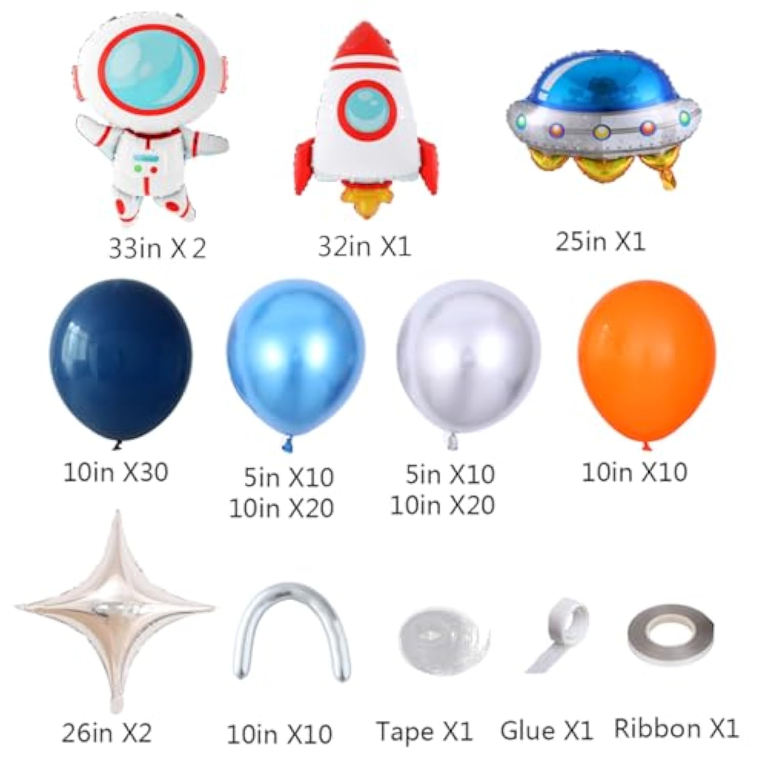 Outer Space Balloon Arch Kit: Navy, Silver, Rocket & Astronaut Balloons
