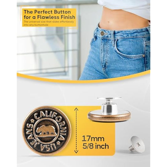 Jean Buttons Metal Copper No-Sew Instant Tack Adjustable Snap Fastener