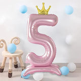 Crown Pink Number 5 Balloon With Base For Girls 5Th Birthday Party Decoration