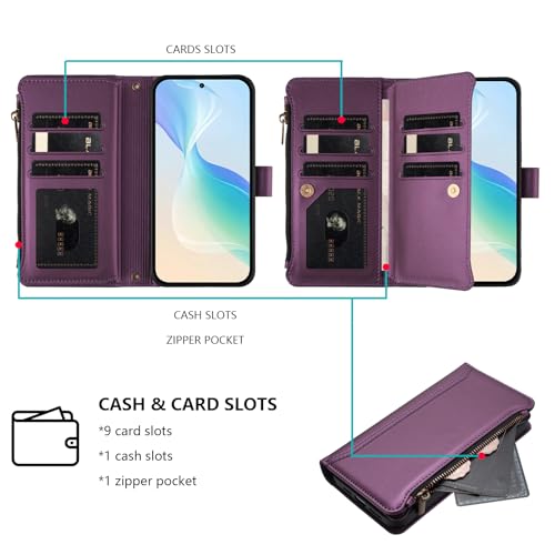 for  Galaxy A17 5g Phone Case 2026, with 1 Long Shoulder Strap, 1 Short Wrist Strap, 9 Card Slots, 1 Cash Pocket, Kistand, Wireless Charging,