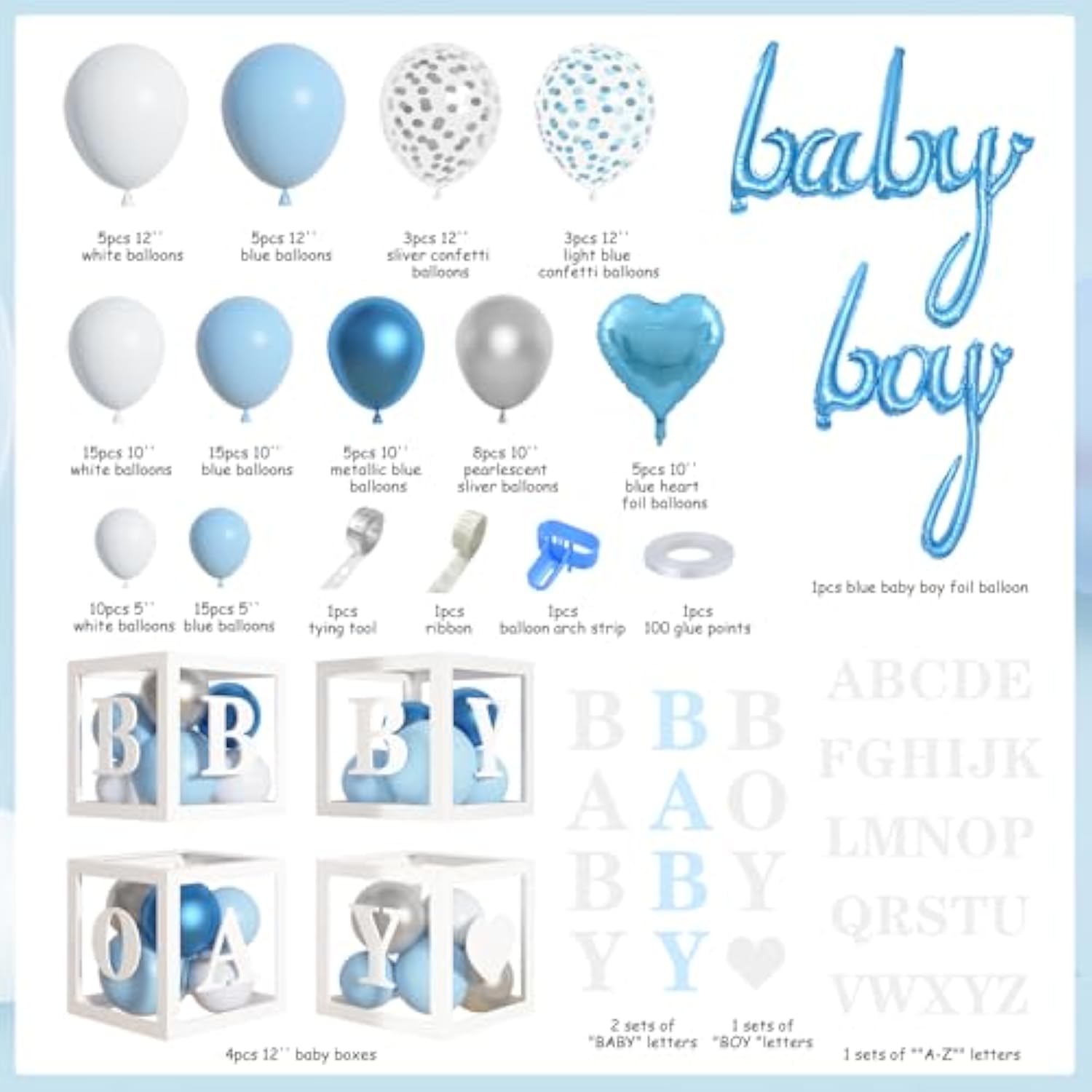 137pcs Baby Blue Balloon Garland Kit with Baby Boxes for Boy Baby Shower Birthday Party