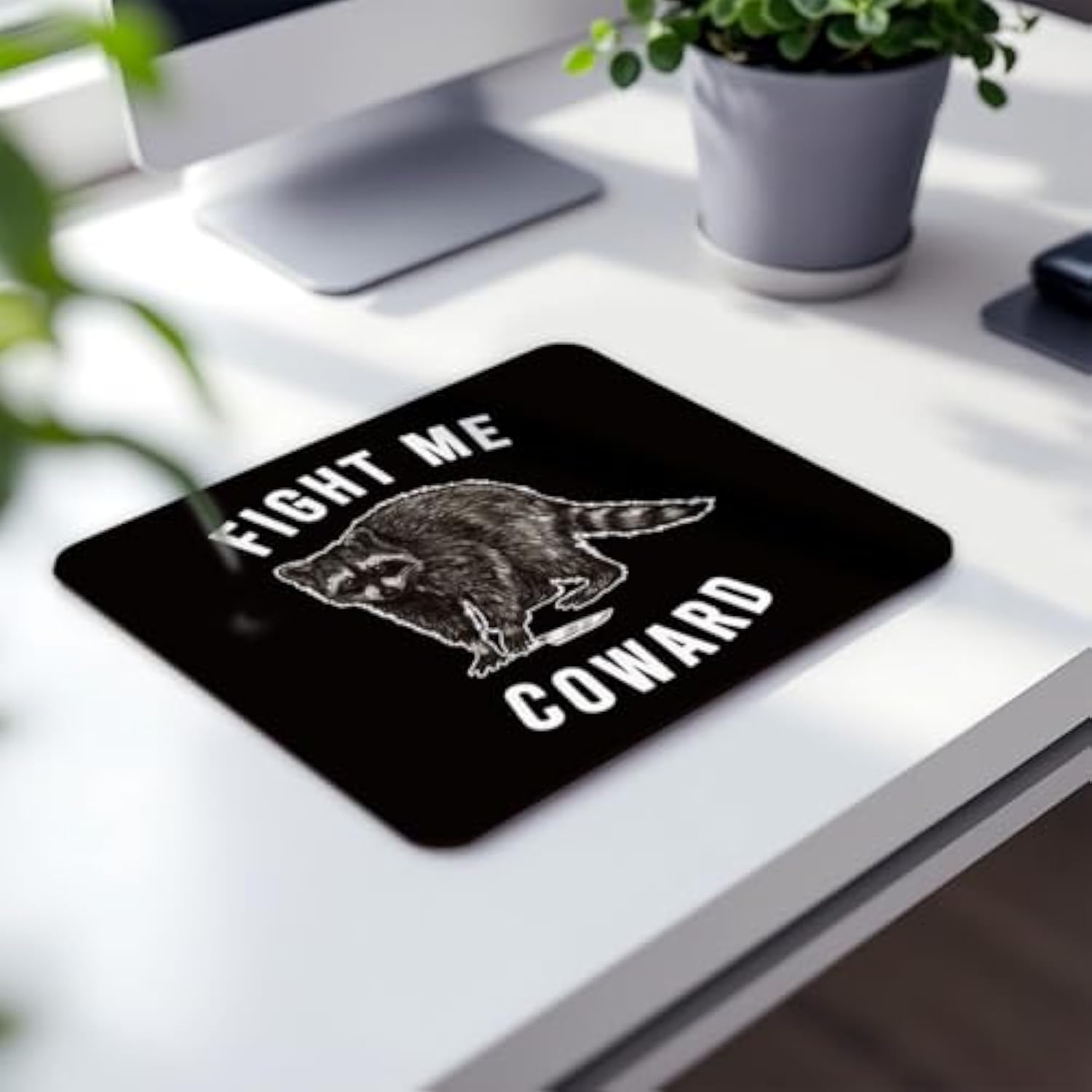 Fight Me Coward Mouse Pad,Murder Raccoon Gift,Funny Raccoon Mouse Pad,Funny Raccoon Mousepad For Gaming Office Laptop,Non-Slip Rubber Base Mousepad Gaming Mouse Pads,9.5X7.9 Inches