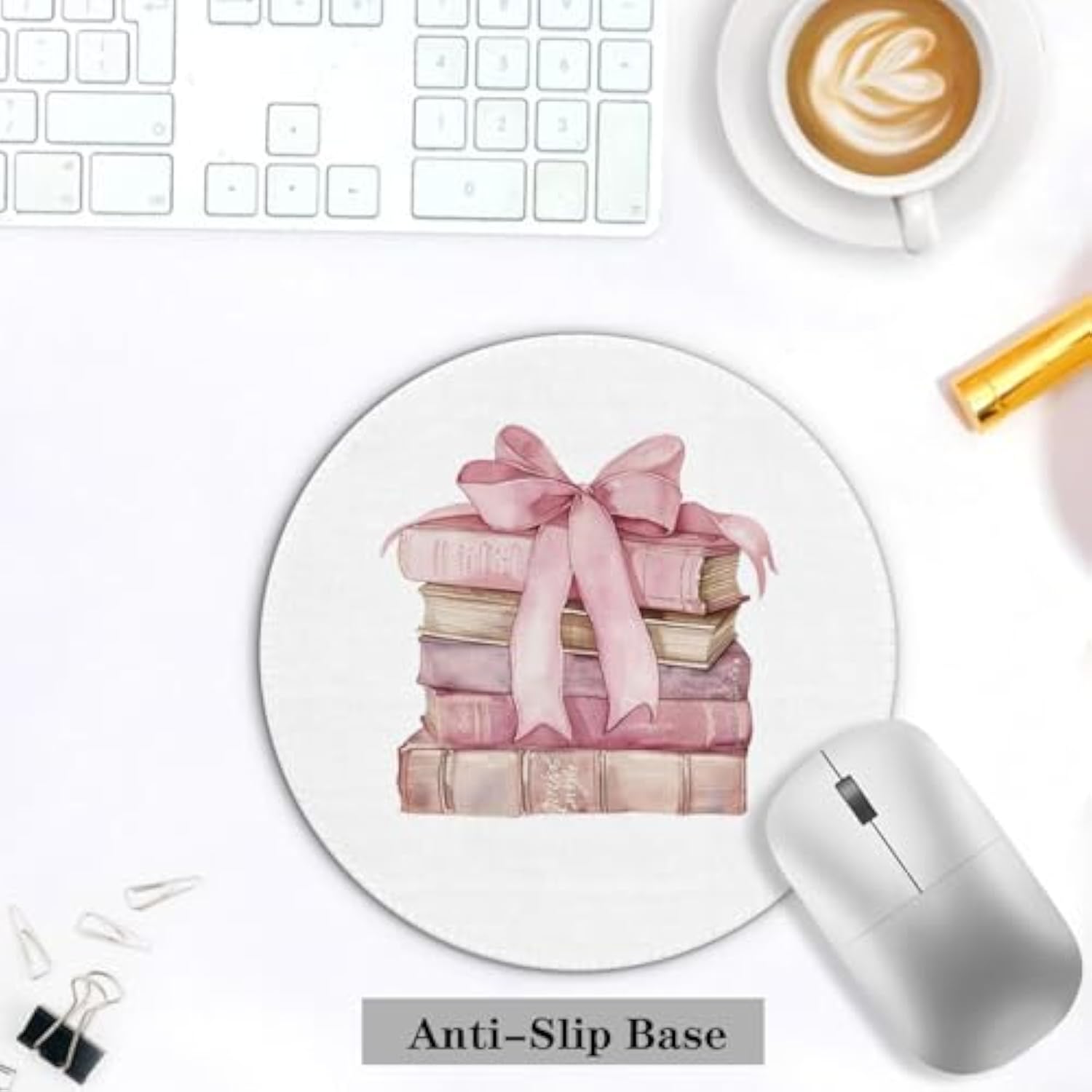 Coquette Pink Bow Preppy Book Mouse Pad,Preppy Girly Aesthetic Mouse Pads For Wireless Mouse Computers Laptop Desk Accessories,Pink Office Supplies,7.9X7.9 Inch