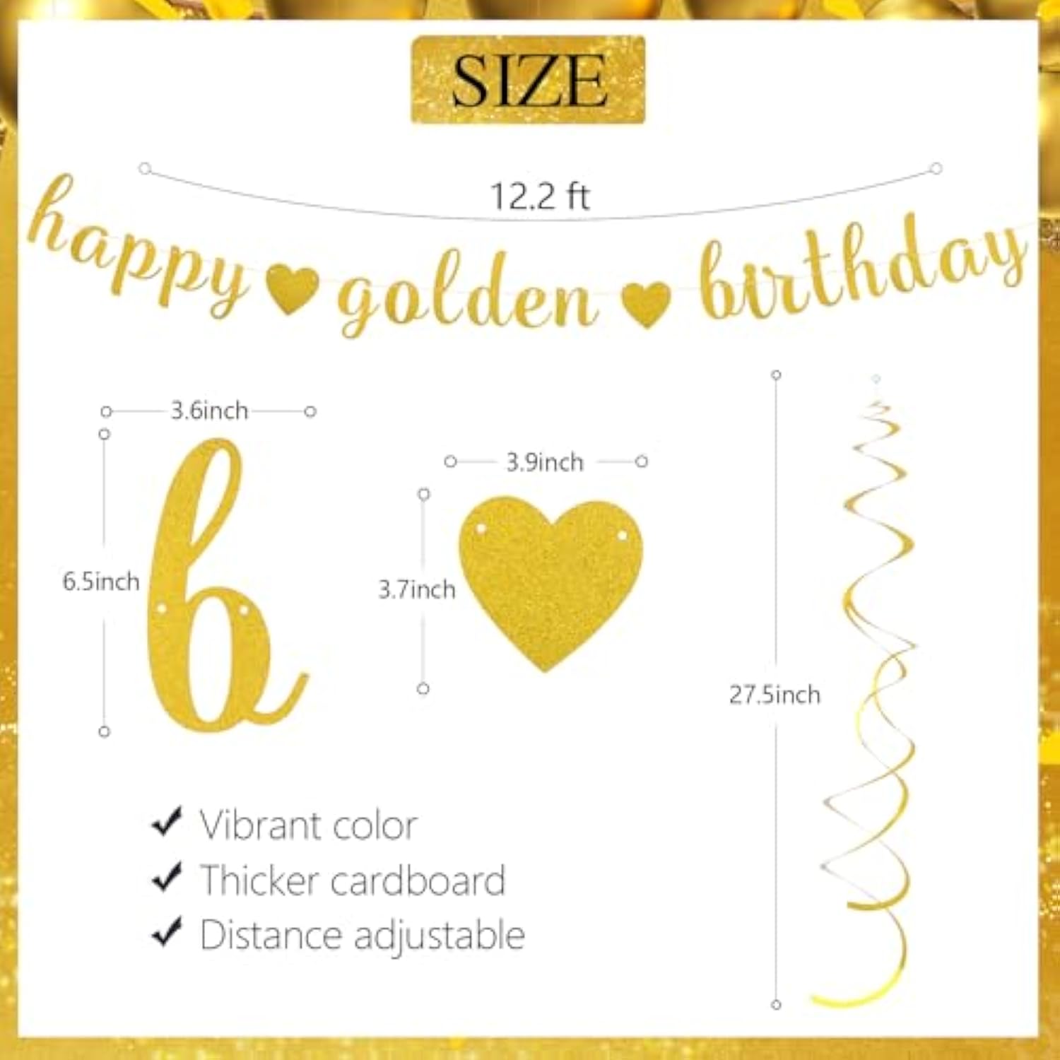 Golden Birthday Banner & Hanging Swirls Set for Girls/Women Party Decor
