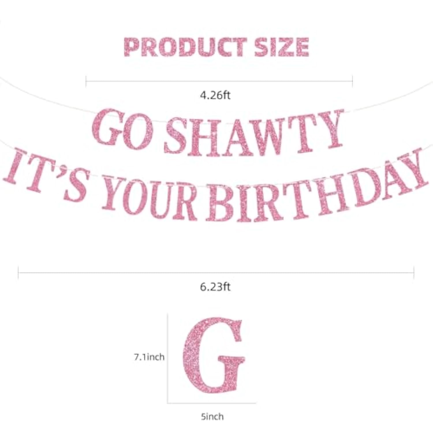 Pink Go Sha It'S Your Birthday Banner - No Diy - Hip Hop Theme Glitter Happy Birthday Banner - Pre-Strung - Funny 30Th/40Th/50Th Birthday Party Decorations