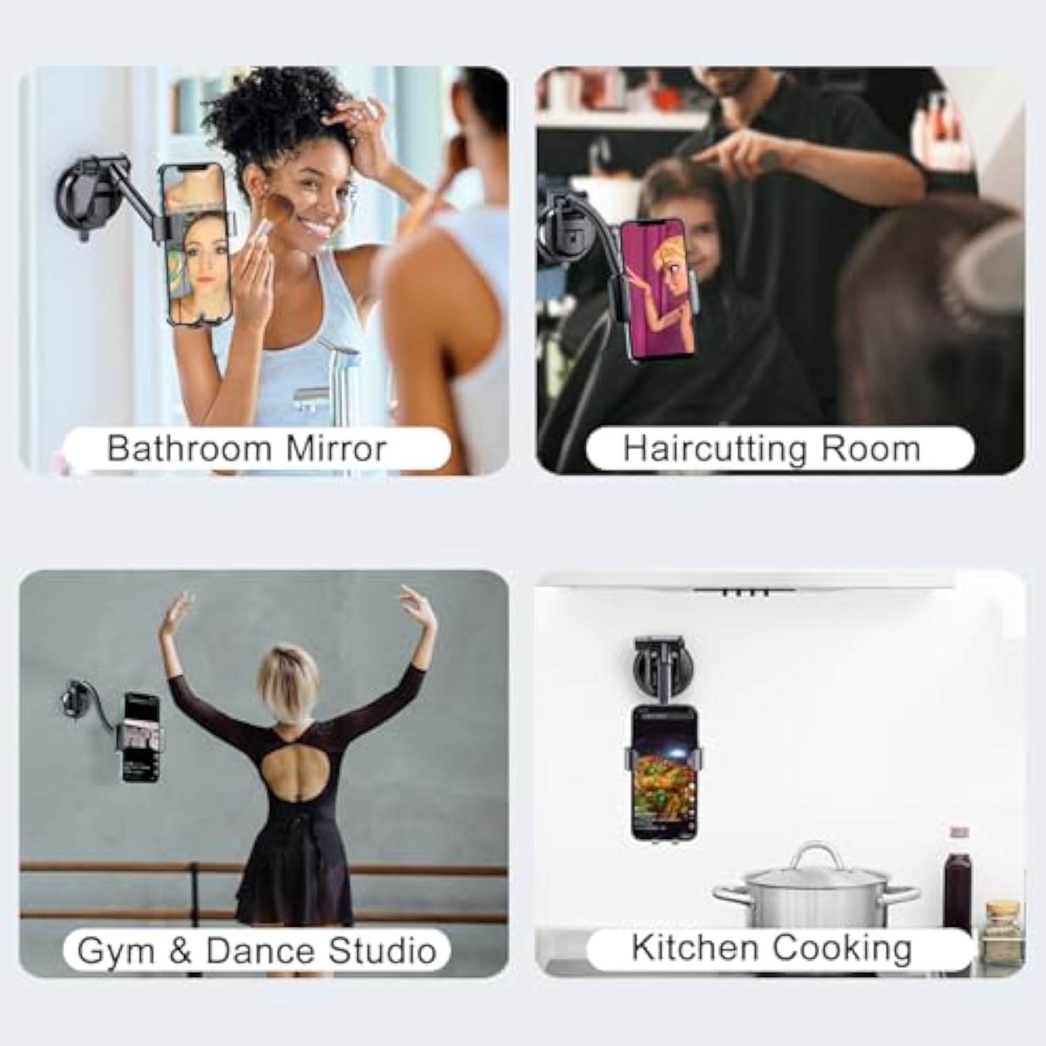 Wall Phone Holder, Solid Arm Suction Mount for Bathroom, Kitchen, Car, Window