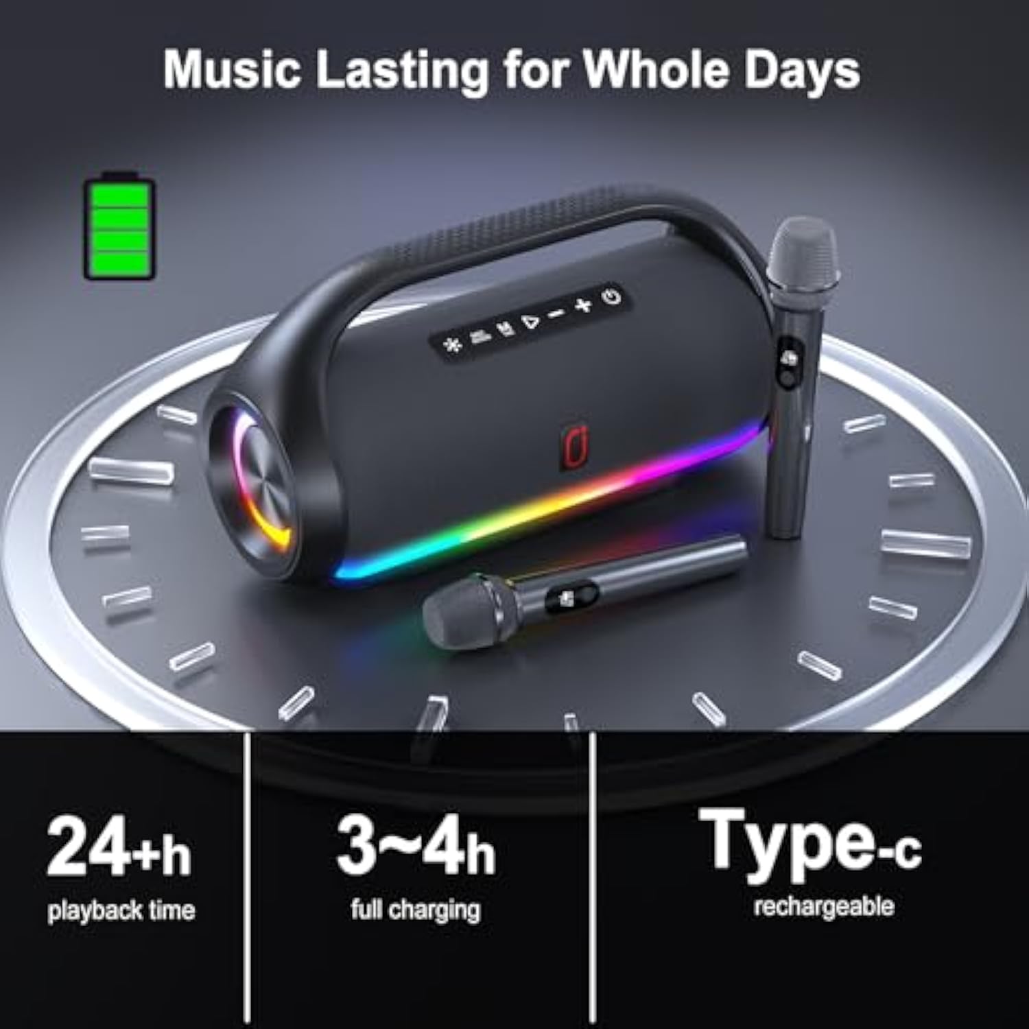 Portable Bluetooth Speaker Wireless With 2 Microphones, Ipx5 Waterproof Speakers With Deep Bass & Led Lights, Loud Stereo Portable Speaker For Outdoor Indoor Home Parties Hiking Camping