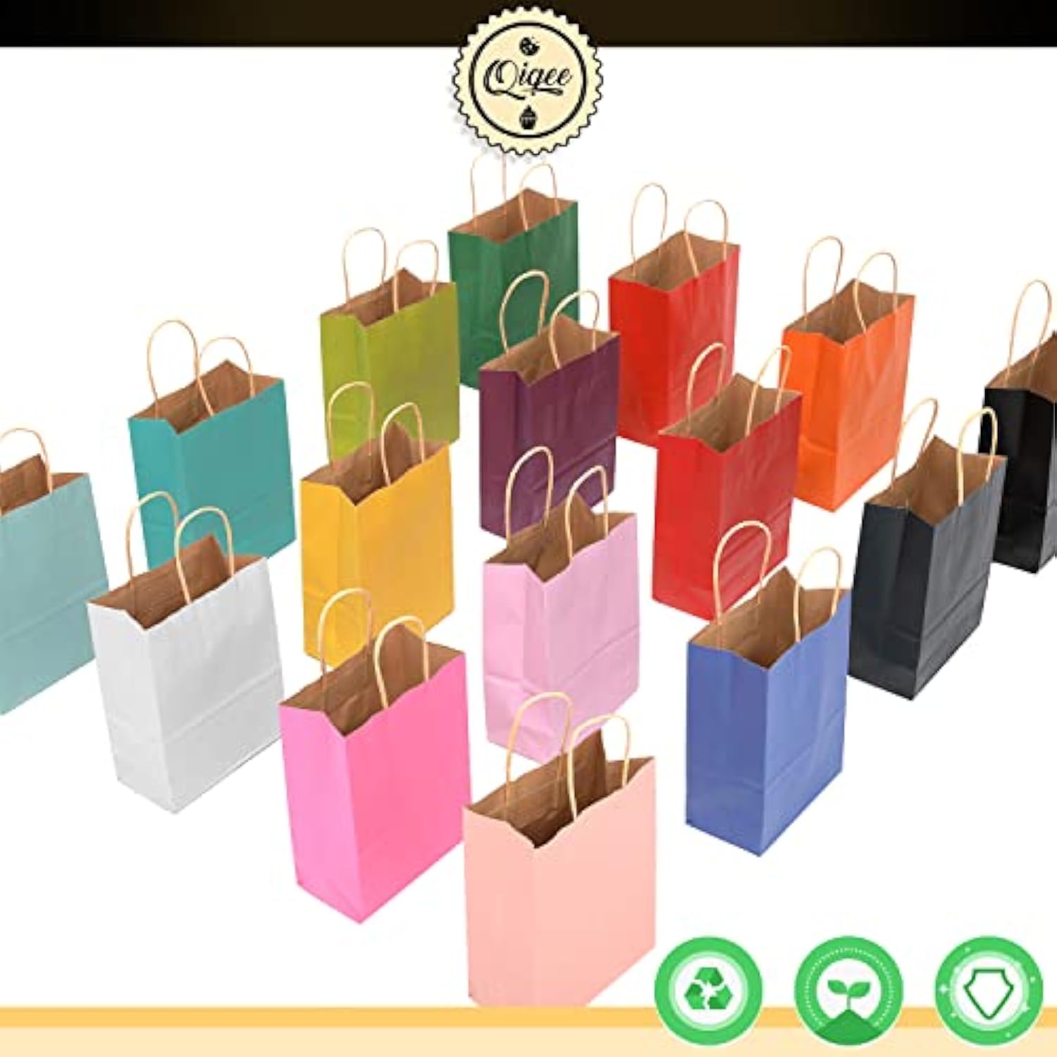 Large Kraft Paper Bags With Handles Bulk 13"X10"X5" 60-Pack Gift Bags 16 Solid Colors (Large Size) For Wedding, Baby Shower & Birthday Party